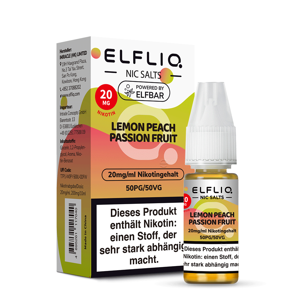 ELFBAR ELFLIQ Lemon Peach Passion Fruit Nikotinsalz Liquid 10 ml 20mg
